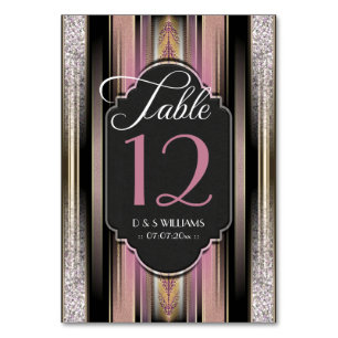 Vintage Diamond Pink Wedding Table Number Cards