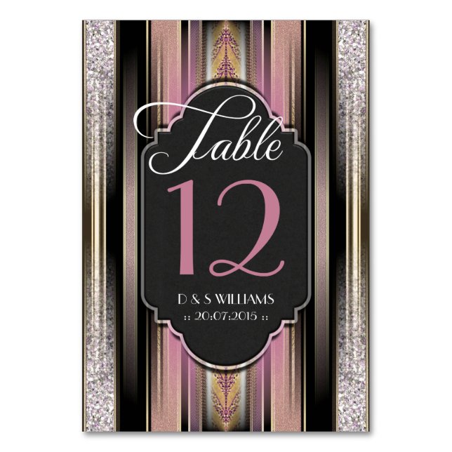 Vintage Diamond Pink Wedding Table Number Cards (Front)