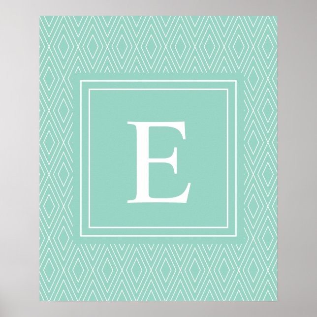 Vintage Diamonds White Teal Turquoise Poster (Front)
