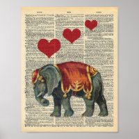 Vintage Dictionary Art Circus Elephant Love