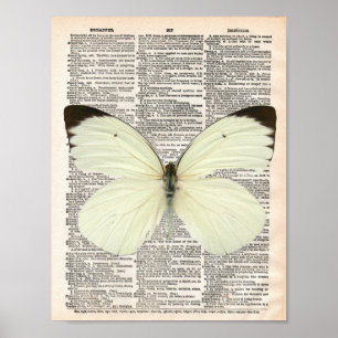 Vintage dictionary page and white butterfly poster