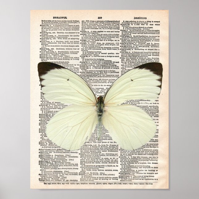 Vintage dictionary page and white butterfly poster (Front)