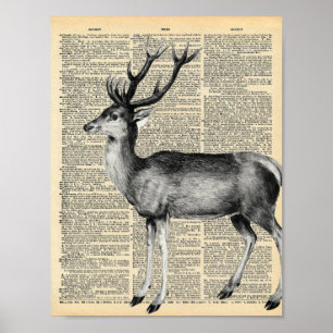 Vintage Dictionary page with stag Poster