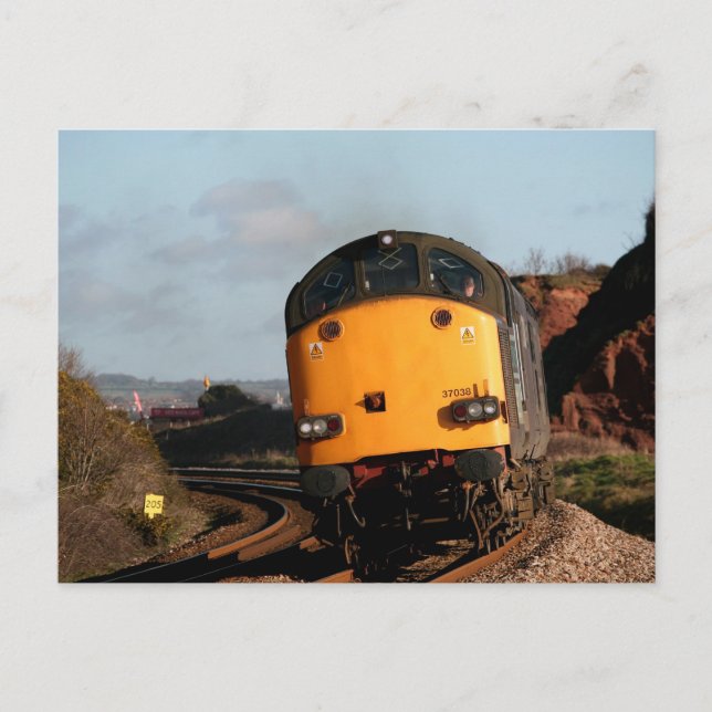 Vintage Diesel Loco 37038 at Dawlish Warren Postcard (Front)
