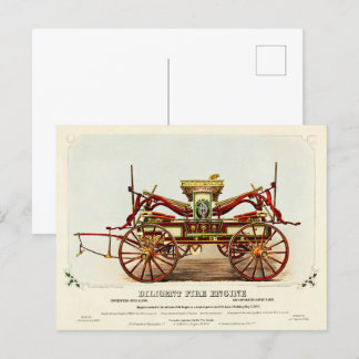 Vintage Diligent Fire Engine, 1852, Restored Postcard