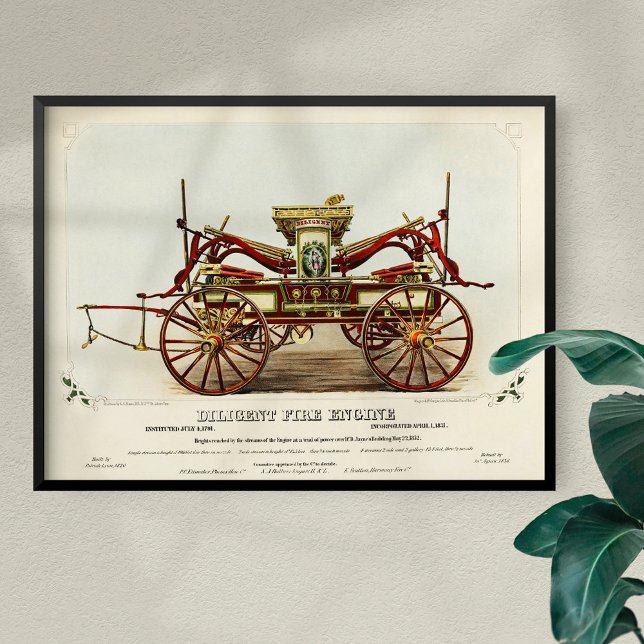 Vintage Diligent Fire Engine, 1852, Restored Poster (Creator Uploaded)