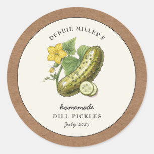 Vintage Dill pickles Kraft paper border Classic Round Sticker