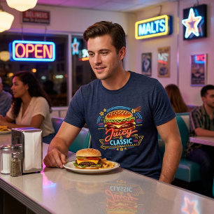 Vintage Diner Neon Sign: Juicy & Classic Burger Tri-Blend Shirt
