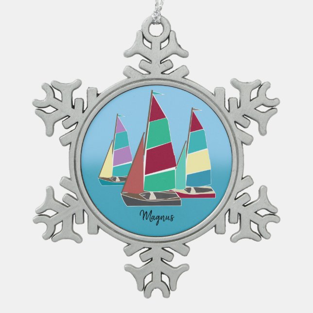 Vintage Dinghies Snowflake Pewter Christmas Ornament (Front)