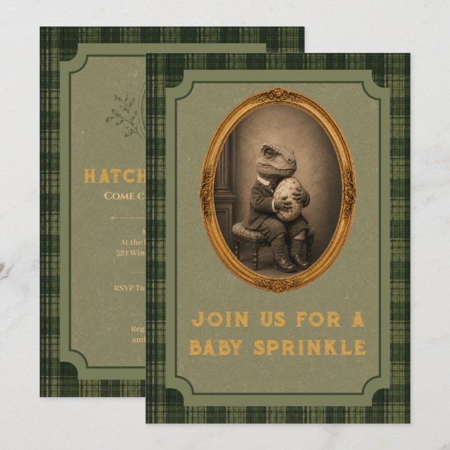 Vintage Dinosaur Baby Sprinkle Invitation (Front/Back)