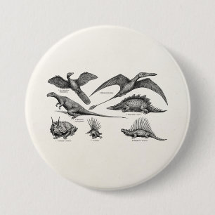 Vintage Dinosaur Illustration Retro Dinosaurs 7.5 Cm Round Badge