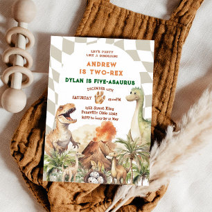 Vintage Dinosaur Siblings Birthday Dino Invitation