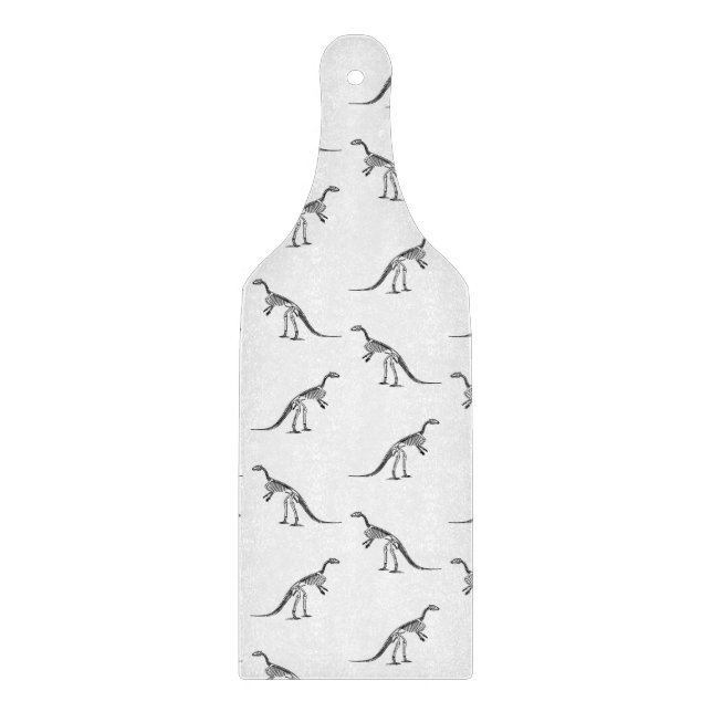 Vintage Dinosaur Skeletons Pattern Black & White Cutting Board (Front)