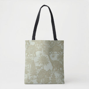 Vintage Dinosaur Toile Pattern Prehistoric Jungle Tote Bag