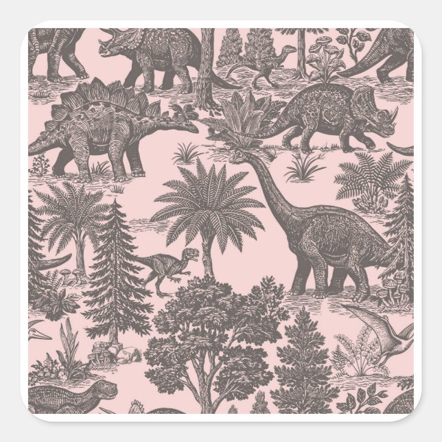 Vintage Dinosaur Toile Pattern Square Sticker (Front)