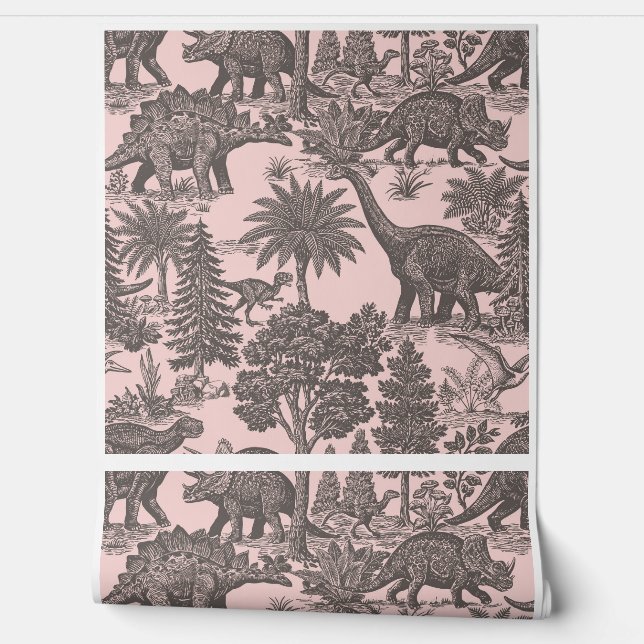 Vintage Dinosaur Toile Pattern Wallpaper (Unrolling)
