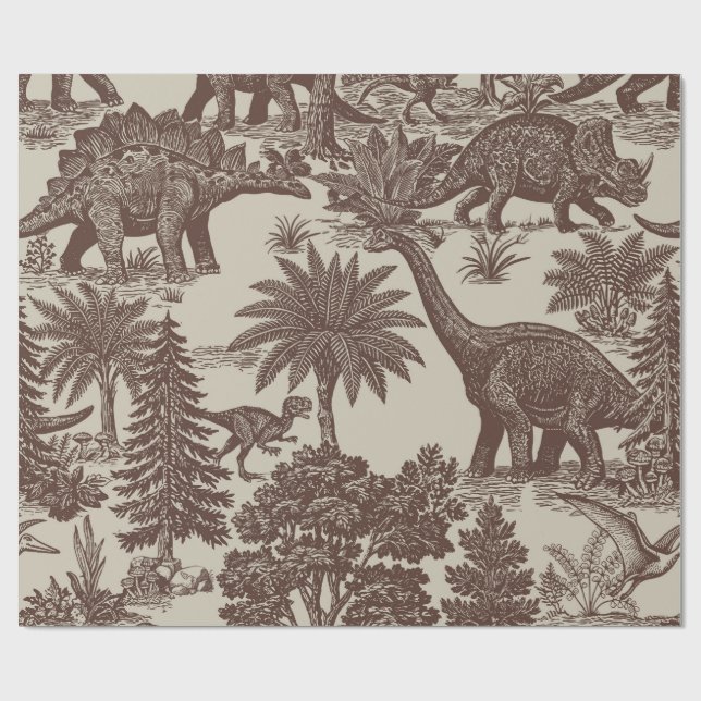 Vintage Dinosaur Toile Pattern Wrapping Paper (Flat)