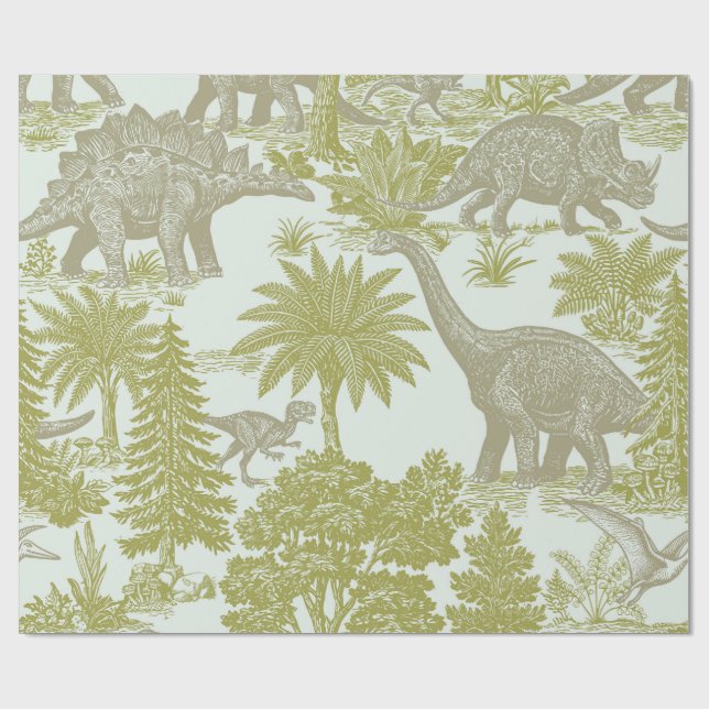 Vintage Dinosaur Toile Pattern Wrapping Paper (Flat)