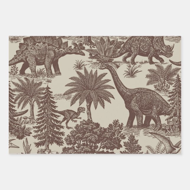 Vintage Dinosaur Toile Pattern Wrapping Paper Sheet (Front)