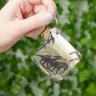 Vintage Dinosaurs, Amargasaurus with Palm Trees Key Ring