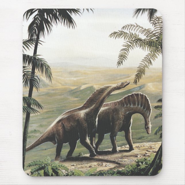 Vintage Dinosaurs, Amargasaurus with Palm Trees Mouse Pad (Front)