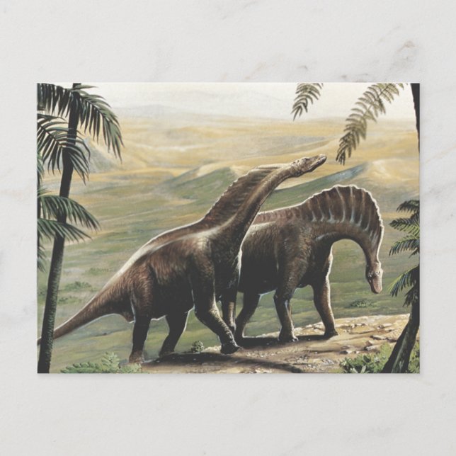 Vintage Dinosaurs, Amargasaurus with Palm Trees Postcard (Front)