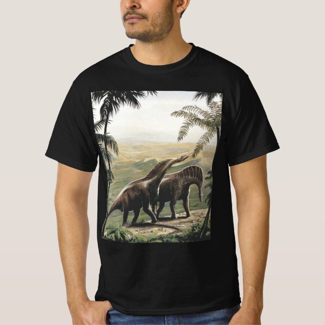 Vintage Dinosaurs, Amargasaurus with Palm Trees T-Shirt (Front)