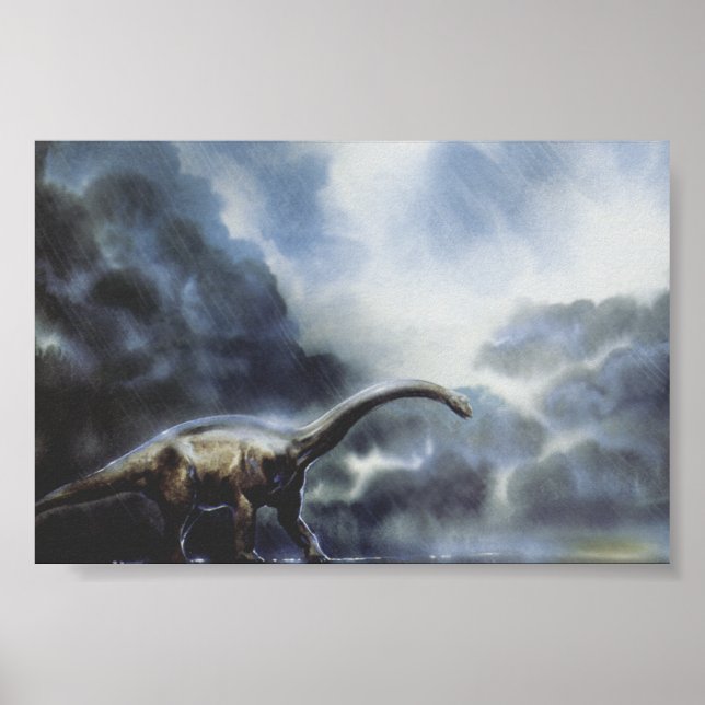 Vintage Dinosaurs, Barapasaurus with Storm Clouds Poster (Front)