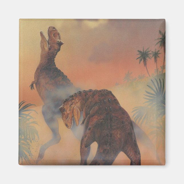 Vintage Dinosaurs, Carnotaurus Roaring in Jungle Magnet (Front)