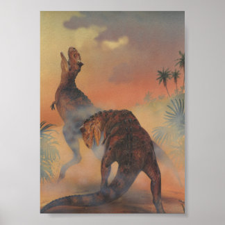 Vintage Dinosaurs, Carnotaurus Roaring in Jungle Poster