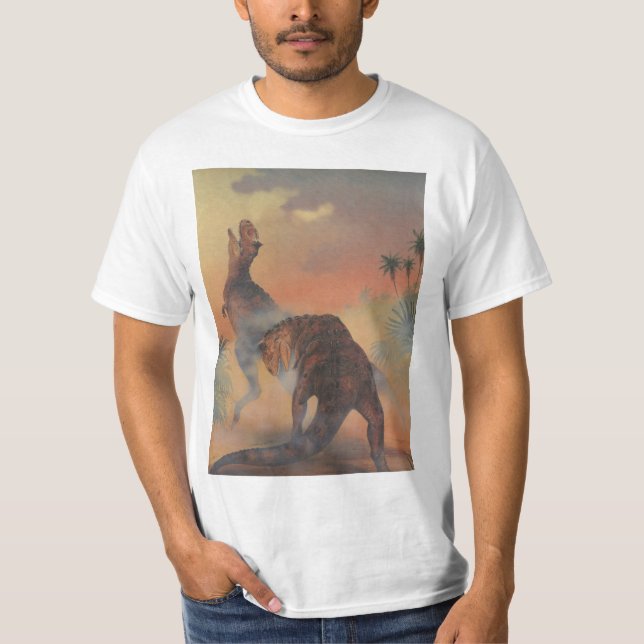 Vintage Dinosaurs, Carnotaurus Roaring in Jungle T-Shirt (Front)
