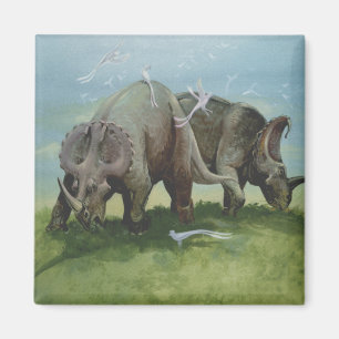 Vintage Dinosaurs, Centrosaurus Grazing in Meadow Magnet