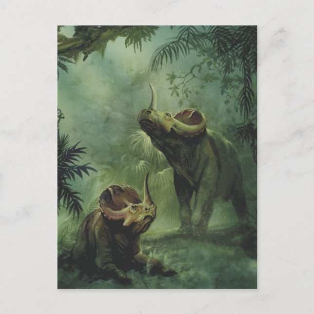 Vintage Dinosaurs, Centrosaurus in the Jungle Postcard (Front)