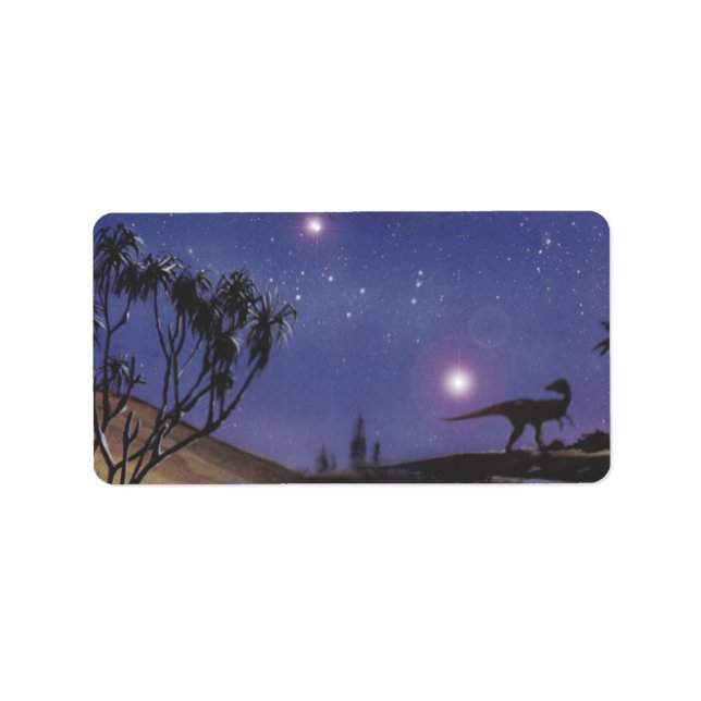 Vintage Dinosaurs, Dilophosaurus on a Starry Night Label (Front)