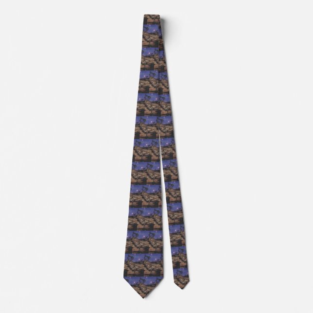 Vintage Dinosaurs, Dilophosaurus on a Starry Night Tie (Front)