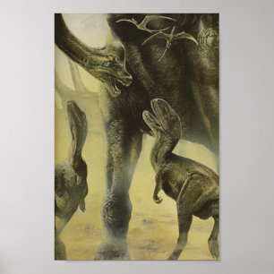 Vintage Dinosaurs, Torvosaurus and Brachiosaurus Poster