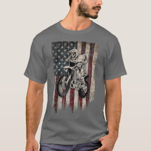 Vintage Dirt Bike American Flag Motocross Biker T-Shirt