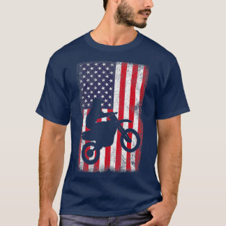 Vintage Dirt Bike USA American Flag Motocross T-Shirt