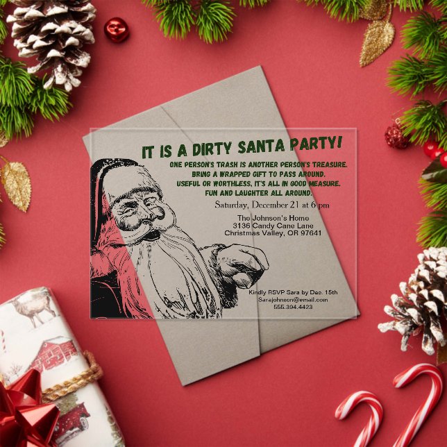 Vintage Dirty Santa Gift Exchange Party Acrylic Invitations (Insitu (Holiday))