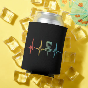 Vintage Disc Golf Retro Heartbeat Gift Disc Golf  Can Cooler