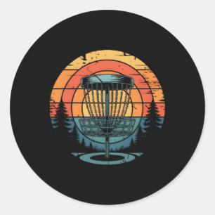 Vintage Disc Golf Sket Sunset Forest Silhouette Na Classic Round Sticker