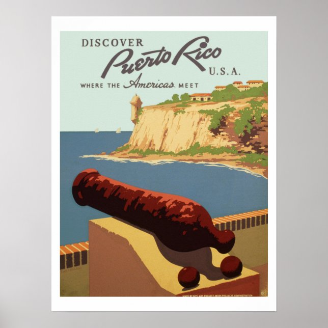 Vintage Discover Puerto Rico WPA Travel Poster (Front)