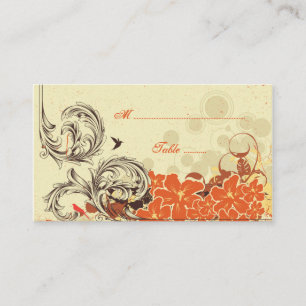 Vintage distress orange floral wedding place card