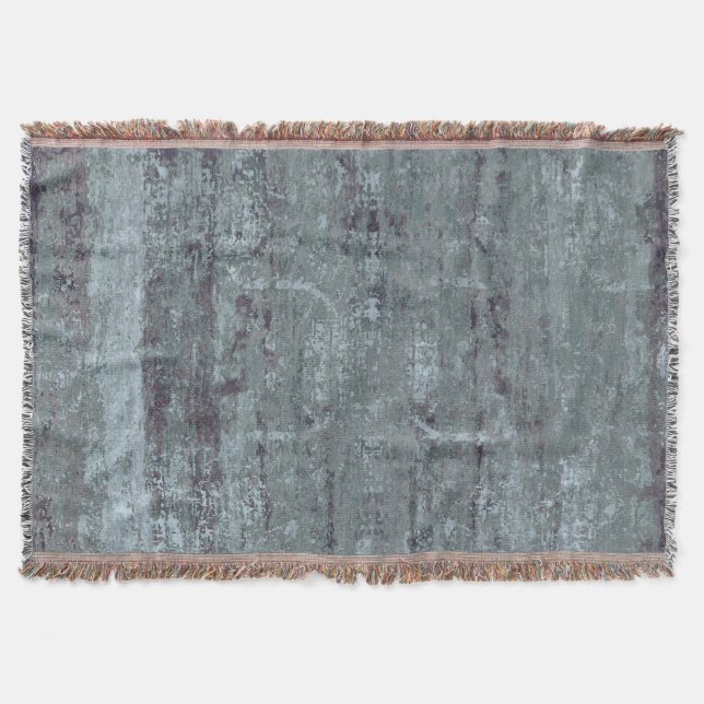 Vintage Distressed Abstract Antique Teal Blue Throw Blanket (Front)