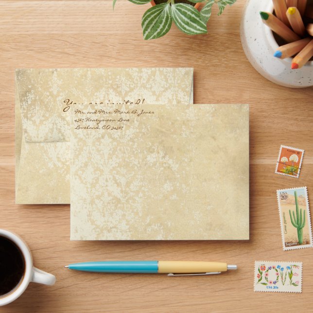 Vintage Distressed Aged Damask Envelopes (Desk)