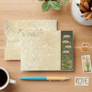 Vintage Distressed Aged LilyPad Damask Envelopes