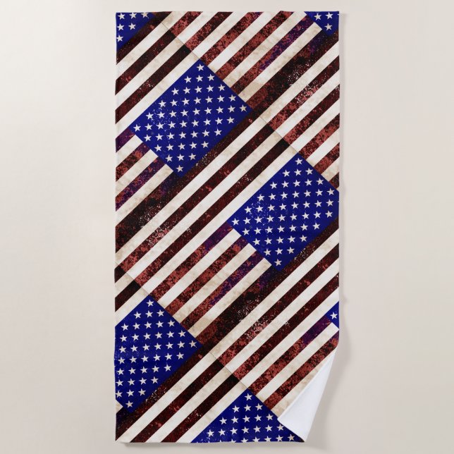 Vintage Distressed American Flag Beach Towel (Front)