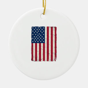 Vintage Distressed American Flag Vector Shirt Desi Ceramic Tree Decoration