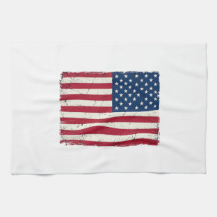 Vintage Distressed American Flag Vector Shirt Desi Tea Towel