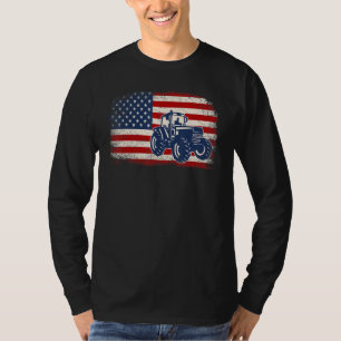Vintage Distressed American US Flag Tractor Patrio T-Shirt